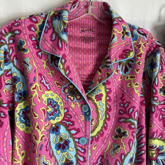 Nick & Nora VTG Flannel Print Pajamas 2 Piece SET Size S Pink Paisley Top Pants - Picture 7 of 16
